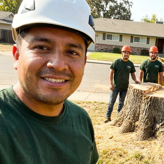 Smiling Legacy Tree and Crane crew selfie after removing a large oak in Oklahoma City