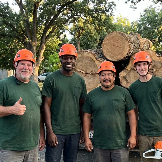 Legacy tree crew with a truck loaded with oak logs in Oklahoma City